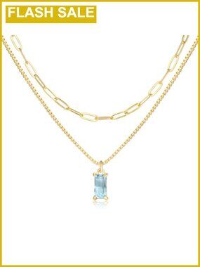 14K Gold Plated Birthstone Pendant Necklace Set for Women, Emerald Cut CZ
